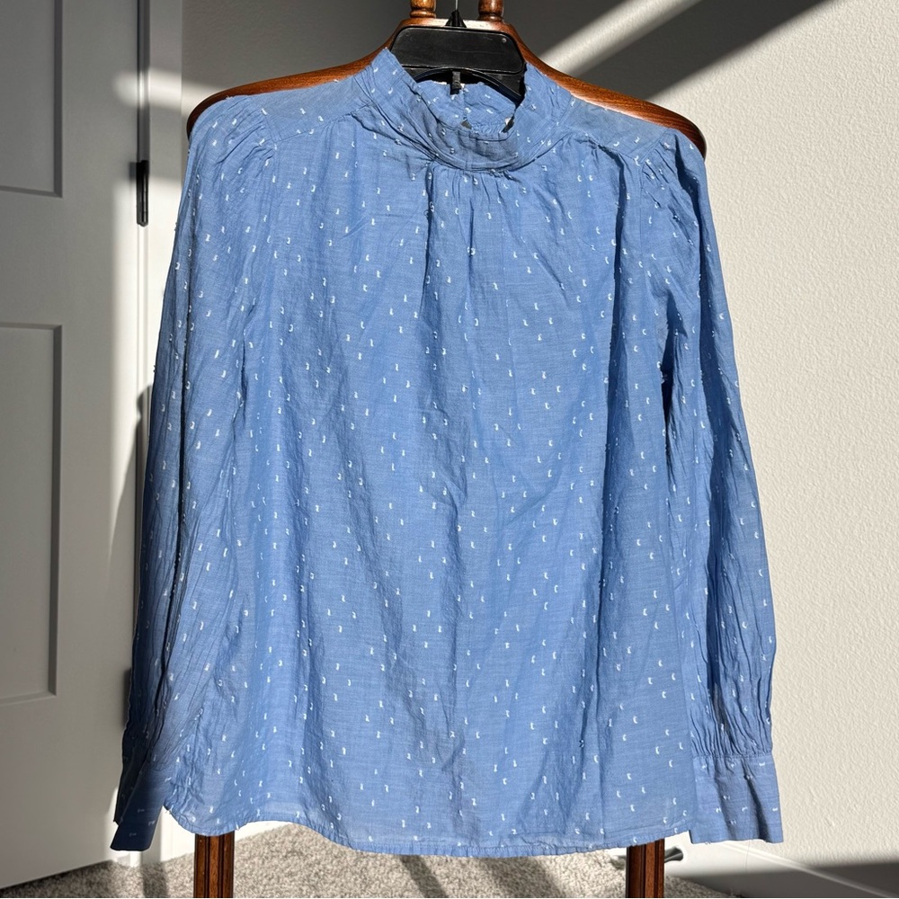LOFT Blue Swiss Dot 100% Cotton Blouse – Size M - Picture 4 of 15